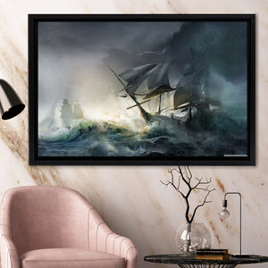 Pirate Ship Storm Art 2 Framed Canvas Prints Wall Art - Painting Canvas, Home Wall Decor, Prints for Sale,Black Frame