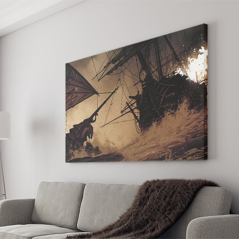 Pirate Ships In Battle 1 Canvas Wall Art - Canvas Prints, Prints For Sale, Painting Canvas,Canvas On Sale
