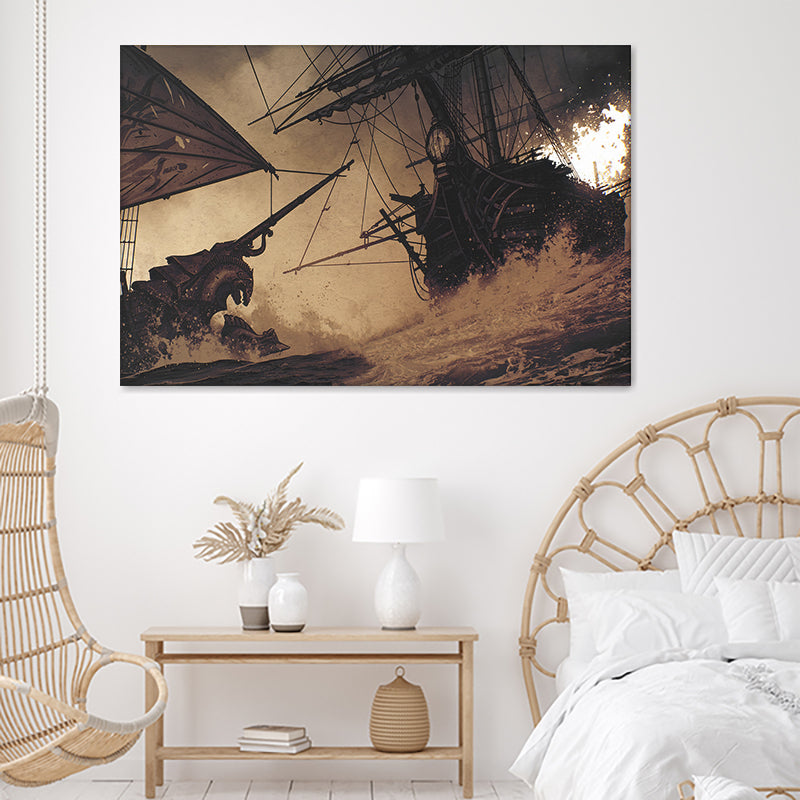 Pirate Ships In Battle 1 Canvas Wall Art - Canvas Prints, Prints For Sale, Painting Canvas,Canvas On Sale