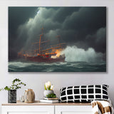 Pirate Ghost Ship Battle On The Sea Waves Storm V2, Canvas Prints Wall Art Decor - Painting Canvas,Art Prints
