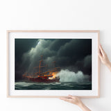 Pirate Ghost Ship Battle On The Sea Waves Storm V2, Poster Art, Poster Print Wall Art Decor