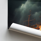 Pirate Ghost Ship Battle On The Sea Waves Storm V2, Poster Art, Poster Print Wall Art Decor