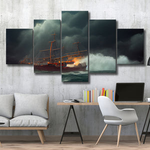 Pirate Ghost Ship Battle On The Sea Waves Storm V2, 5 Piece Canvas Pri –  UnixCanvas