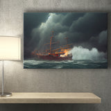 Pirate Ghost Ship Battle On The Sea Waves Storm V2, Canvas Prints Wall Art Decor - Painting Canvas,Art Prints