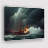 Pirate Ghost Ship Battle On The Sea Waves Storm V2, Canvas Prints Wall Art Decor - Painting Canvas,Art Prints