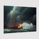 Pirate Ghost Ship Battle On The Sea Waves Storm V2, Poster Art, Poster Print Wall Art Decor