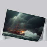Pirate Ghost Ship Battle On The Sea Waves Storm V2, Poster Art, Poster Print Wall Art Decor