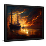 Pirate Ghost Ship In Sunset Oil Painting, Framed Art Prints Wall Art Decor, Framed Picture