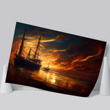 Pirate Ghost Ship In Sunset Oil Painting, Poster Art, Poster Print Wall Art Decor
