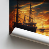 Pirate Ghost Ship In Sunset Oil Painting, Poster Art, Poster Print Wall Art Decor