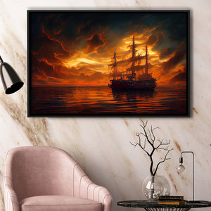 Pirate Ghost Ship In Sunset Oil Painting V2, Framed Canvas Prints Wall Art Decor, Framed Picture