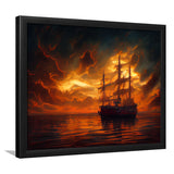Pirate Ghost Ship In Sunset Oil Painting V2, Framed Art Prints Wall Art Decor, Framed Picture