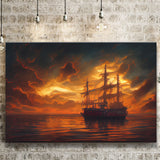 Pirate Ghost Ship In Sunset Oil Painting V2, Canvas Prints Wall Art Decor - Painting Canvas,Art Prints