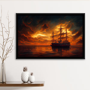 Pirate Ghost Ship In Sunset Oil Painting V2, Framed Canvas Prints Wall Art Decor, Framed Picture