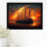 Pirate Ghost Ship In Sunset Oil Painting V4, Framed Canvas Prints Wall Art Decor, Framed Picture