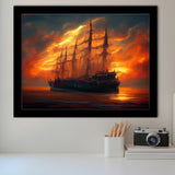 Pirate Ghost Ship In Sunset Oil Painting V4, Framed Art Prints Wall Art Decor, Framed Picture