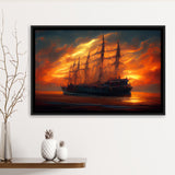 Pirate Ghost Ship In Sunset Oil Painting V4, Framed Canvas Prints Wall Art Decor, Framed Picture