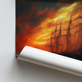 Pirate Ghost Ship In Sunset Oil Painting V4, Poster Art, Poster Print Wall Art Decor