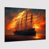 Pirate Ghost Ship In Sunset Oil Painting V4, Poster Art, Poster Print Wall Art Decor