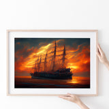 Pirate Ghost Ship In Sunset Oil Painting V4, Poster Art, Poster Print Wall Art Decor