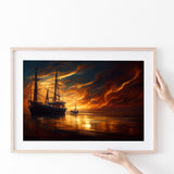 Pirate Ghost Ship In Sunset Oil Painting, Poster Art, Poster Print Wall Art Decor