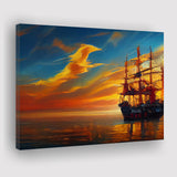 Pirate Ship In Sunset Oil Painting V5, Canvas Prints Wall Art Decor - Painting Canvas,Art Prints