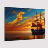 Pirate Ship In Sunset Oil Painting V5, Poster Art, Poster Print Wall Art Decor