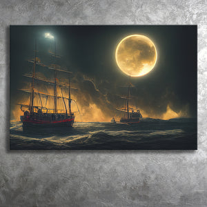 Pirate Ship Sailing On The Sea Night Light Moon V2, Canvas Prints Wall Art Decor - Painting Canvas,Art Prints