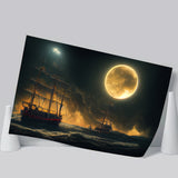 Pirate Ship Sailing On The Sea Night Light Moon V2, Poster Art, Poster Print Wall Art Decor