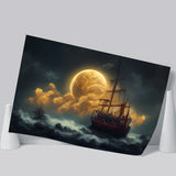 Pirate Ship Sailing On The Sea Night Light Moon, Poster Art, Poster Print Wall Art Decor