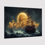 Pirate Ship Sailing On The Sea Night Light Moon, Poster Art, Poster Print Wall Art Decor