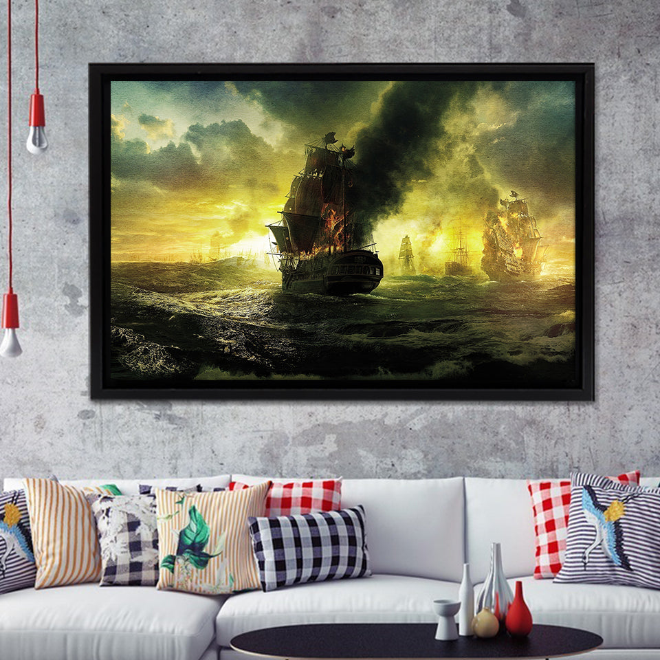 Pirates Of The Caribbean Hintergrund Framed Canvas Prints Wall Art - Painting Canvas, Home Wall Decor, Prints for Sale,Black Frame