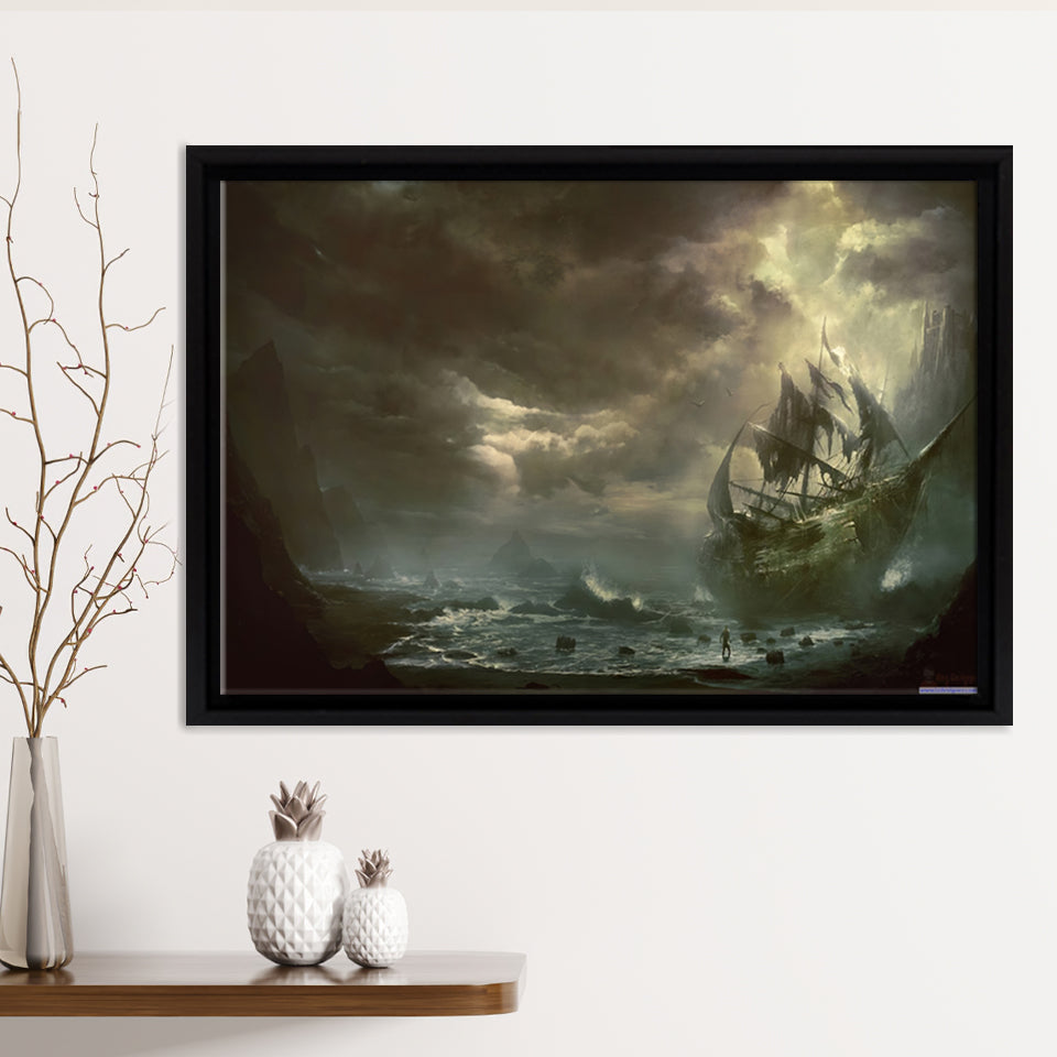 Pirates Of The Caribbean Ocean Framed Canvas Prints Wall Art - Painting Canvas, Home Wall Decor, Prints for Sale,Black Frame