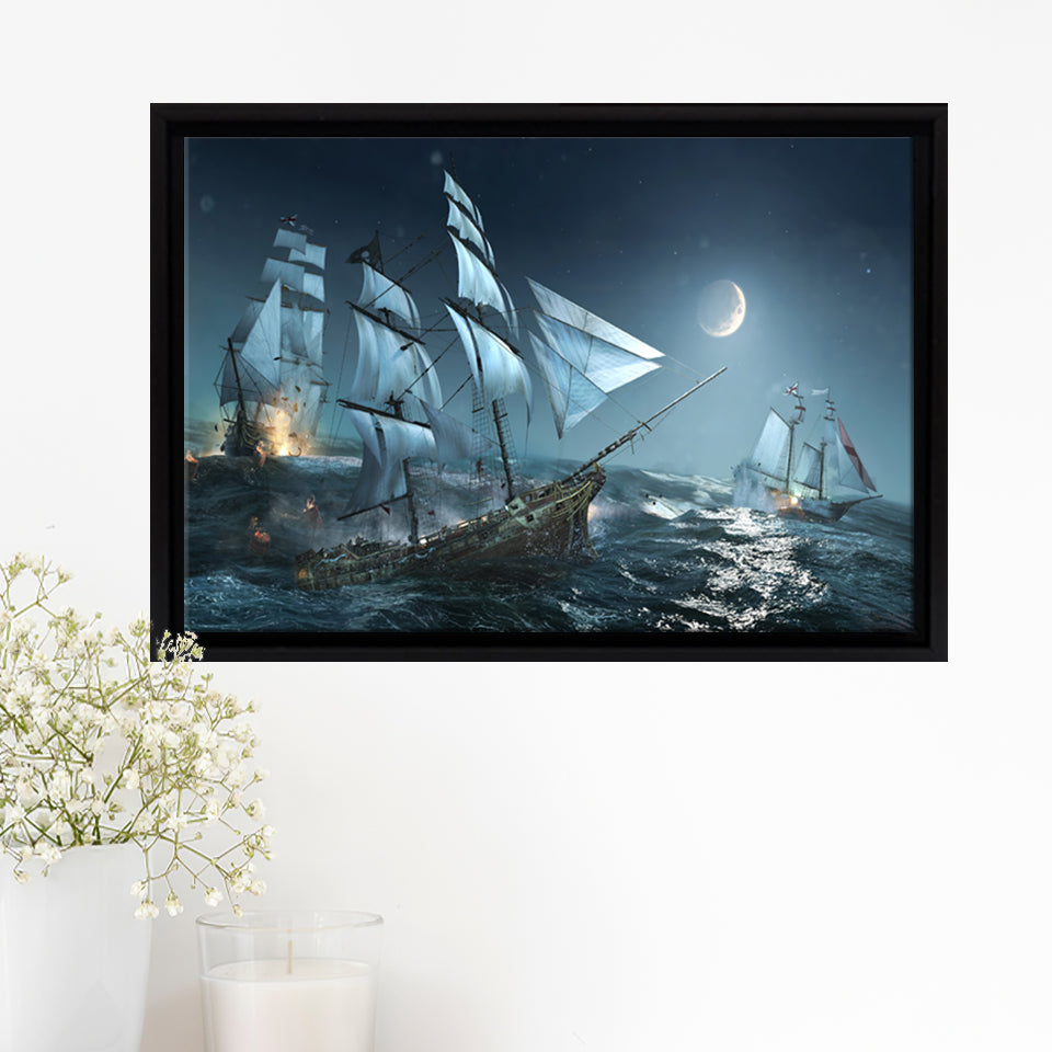 Pirates Of The Caribbean Sea Framed Canvas Prints Wall Art - Painting Canvas, Home Wall Decor, Prints for Sale,Black Frame