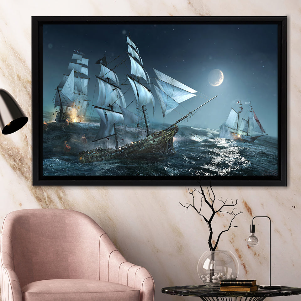 Pirates Of The Caribbean Sea Framed Canvas Prints Wall Art - Painting Canvas, Home Wall Decor, Prints for Sale,Black Frame