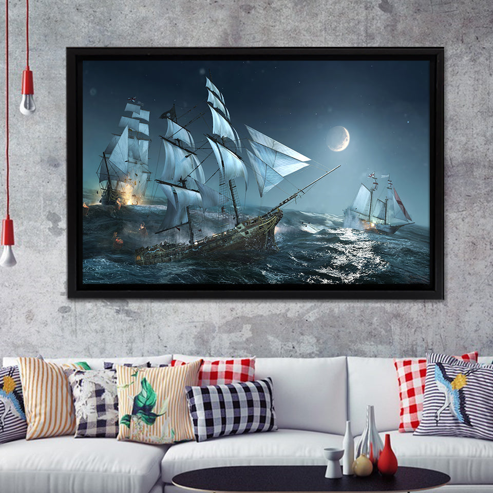 Pirates Of The Caribbean Sea Framed Canvas Prints Wall Art - Painting Canvas, Home Wall Decor, Prints for Sale,Black Frame
