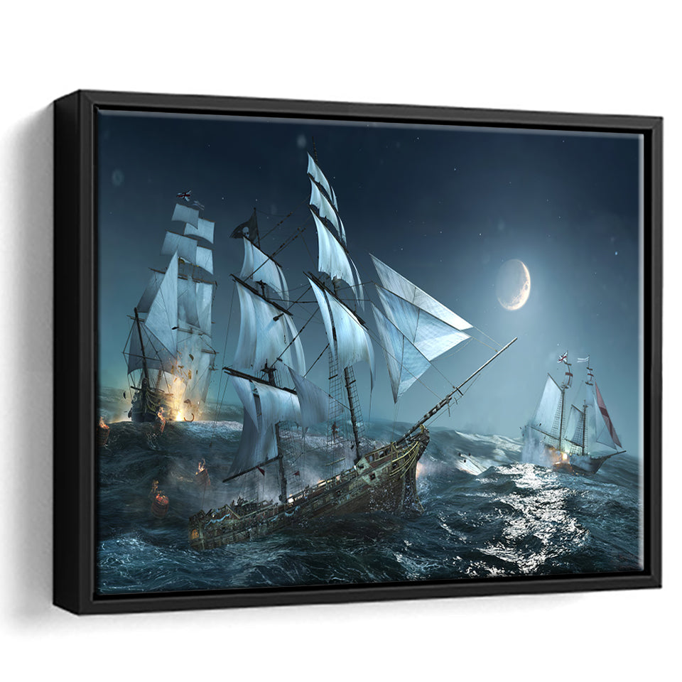 Pirates Of The Caribbean Sea Framed Canvas Prints Wall Art - Painting Canvas, Home Wall Decor, Prints for Sale,Black Frame