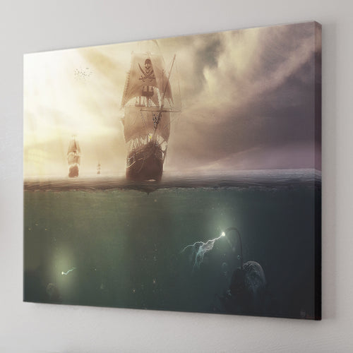 Pirates Ship And Monster Ocean Canvas Wall Art - Canvas Prints, Prints For Sale, Painting Canvas,Canvas On Sale