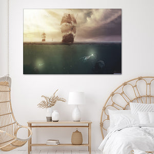 Pirates Ship And Monster Ocean Canvas Wall Art - Canvas Prints, Prints For Sale, Painting Canvas,Canvas On Sale