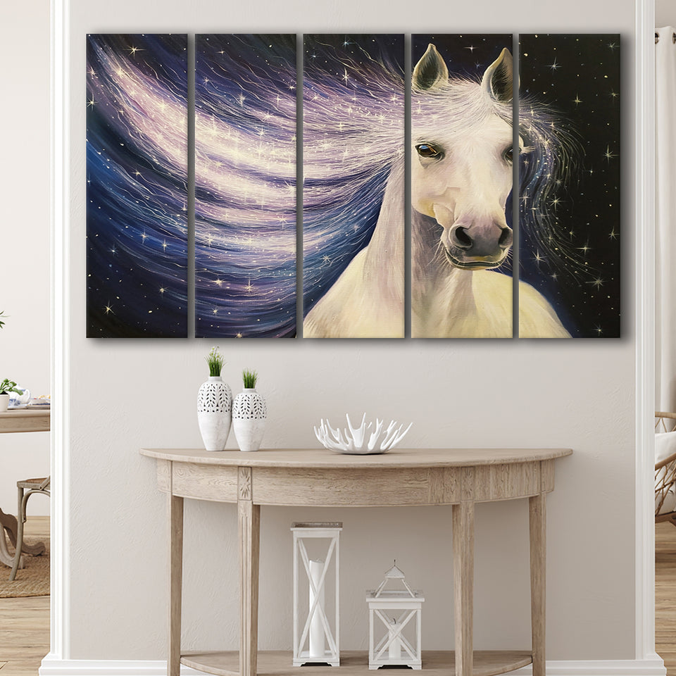 Portrait White Horse Oil Painting Larger Canvas Art, 5 Piece Canvas Prints Wall Art Decor