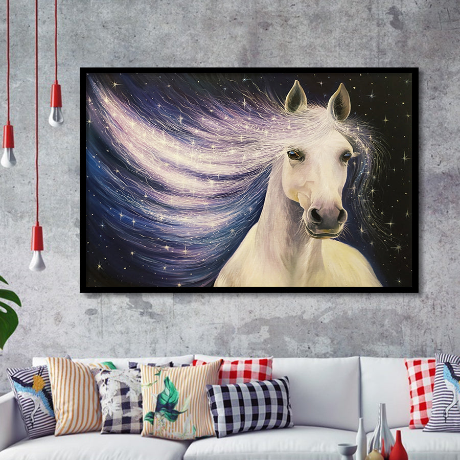 Portrait-White-Horse Oil Painting Framed Art Prints, Wall Art,Home Decor,Framed Picture
