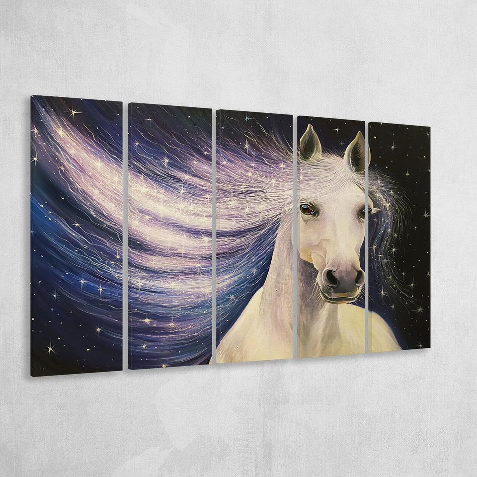 Portrait White Horse Oil Painting Larger Canvas Art, 5 Piece Canvas Prints Wall Art Decor
