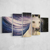 Portrait-White-Horse Oil Painting 5 Panels, Canvas Prints Wall Art Decor, Large Canvas Art