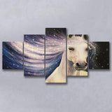 Portrait-White-Horse Oil Painting 5 Panels, Canvas Prints Wall Art Decor, Large Canvas Art
