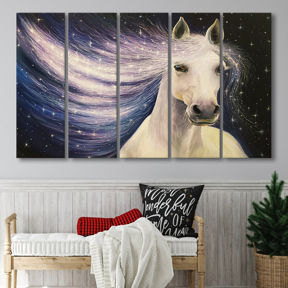 Portrait White Horse Oil Painting Larger Canvas Art, 5 Piece Canvas Prints Wall Art Decor