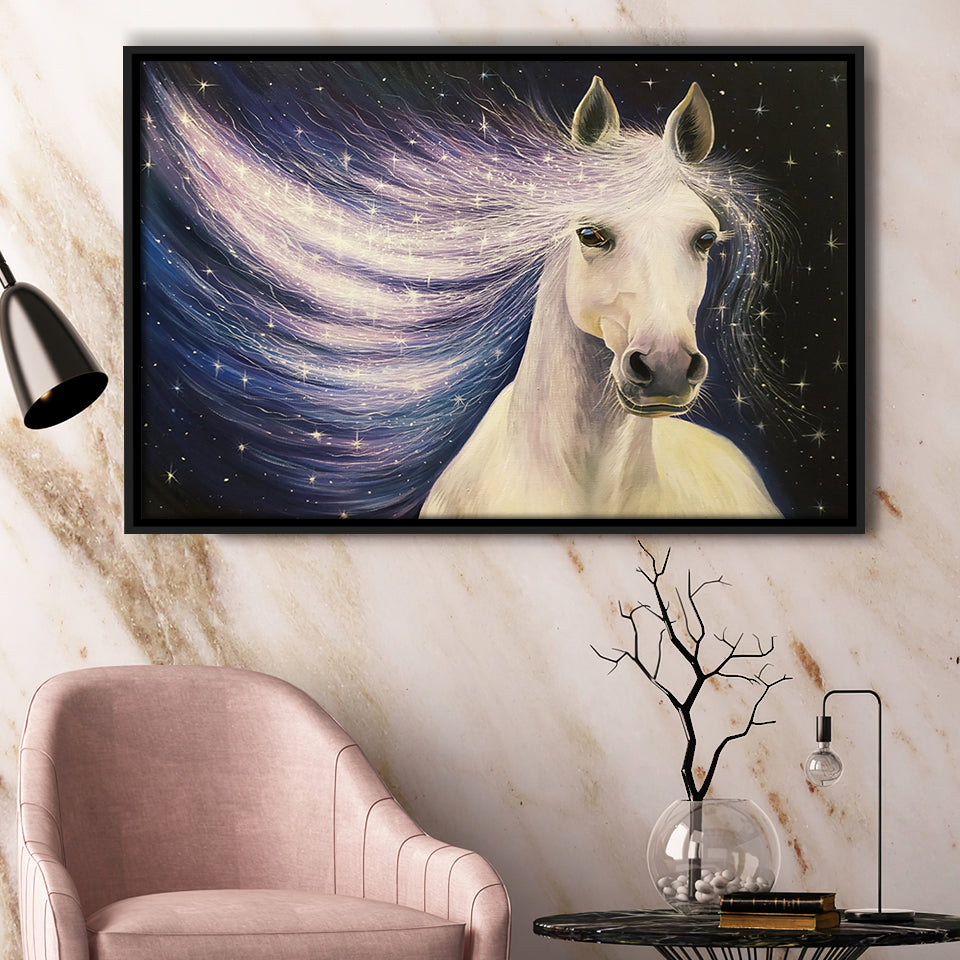 Portrait-White-Horse Oil Painting Framed Canvas Prints Wall Art Home Decor,Floating Frame