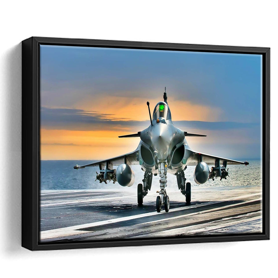 Rafale Fighter Jet Military Airplane Plane Fighter 17 Framed Canvas Prints Wall Art Decor - Painting Canvas, Black Framed Picture