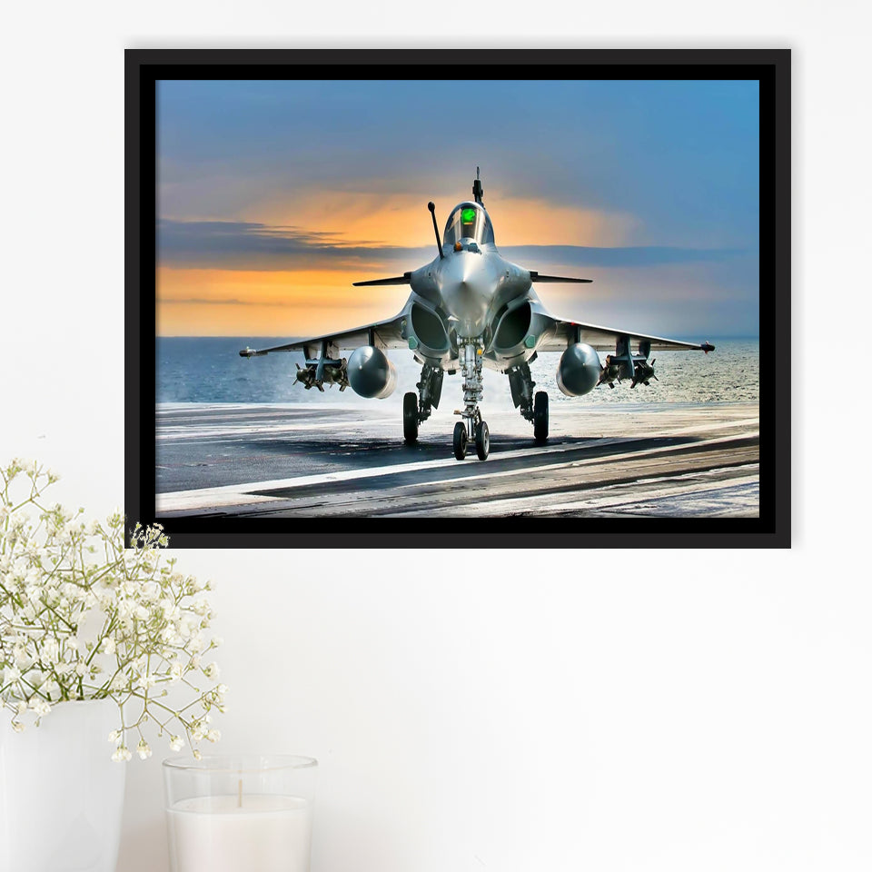 Rafale Fighter Jet Military Airplane Plane Fighter 17 Framed Canvas Prints Wall Art Decor - Painting Canvas, Black Framed Picture