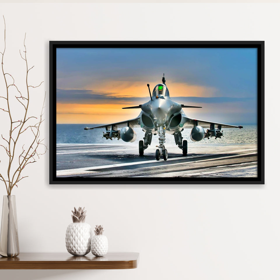Rafale Fighter Jet Military Airplane Plane Fighter 17 Framed Canvas Prints Wall Art Decor - Painting Canvas, Black Framed Picture