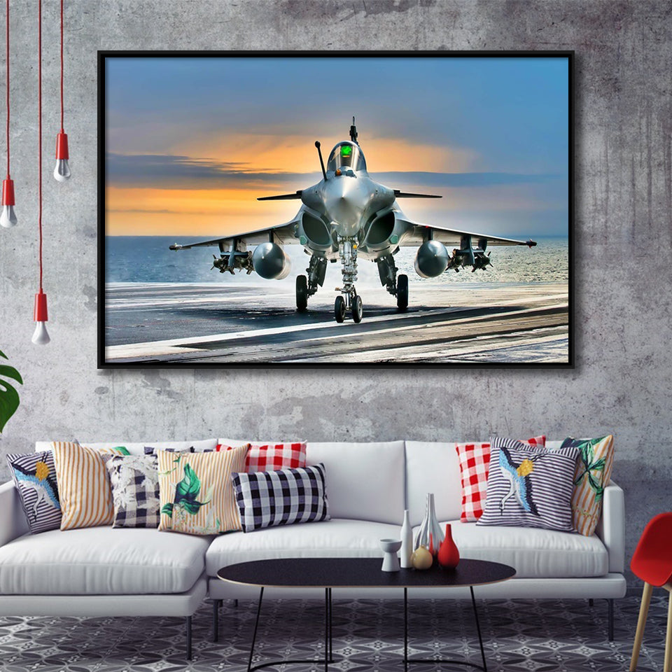 Rafale Fighter Jet Military Airplane Plane Fighter 17 Framed Canvas Prints Wall Art Decor - Painting Canvas, Black Framed Picture